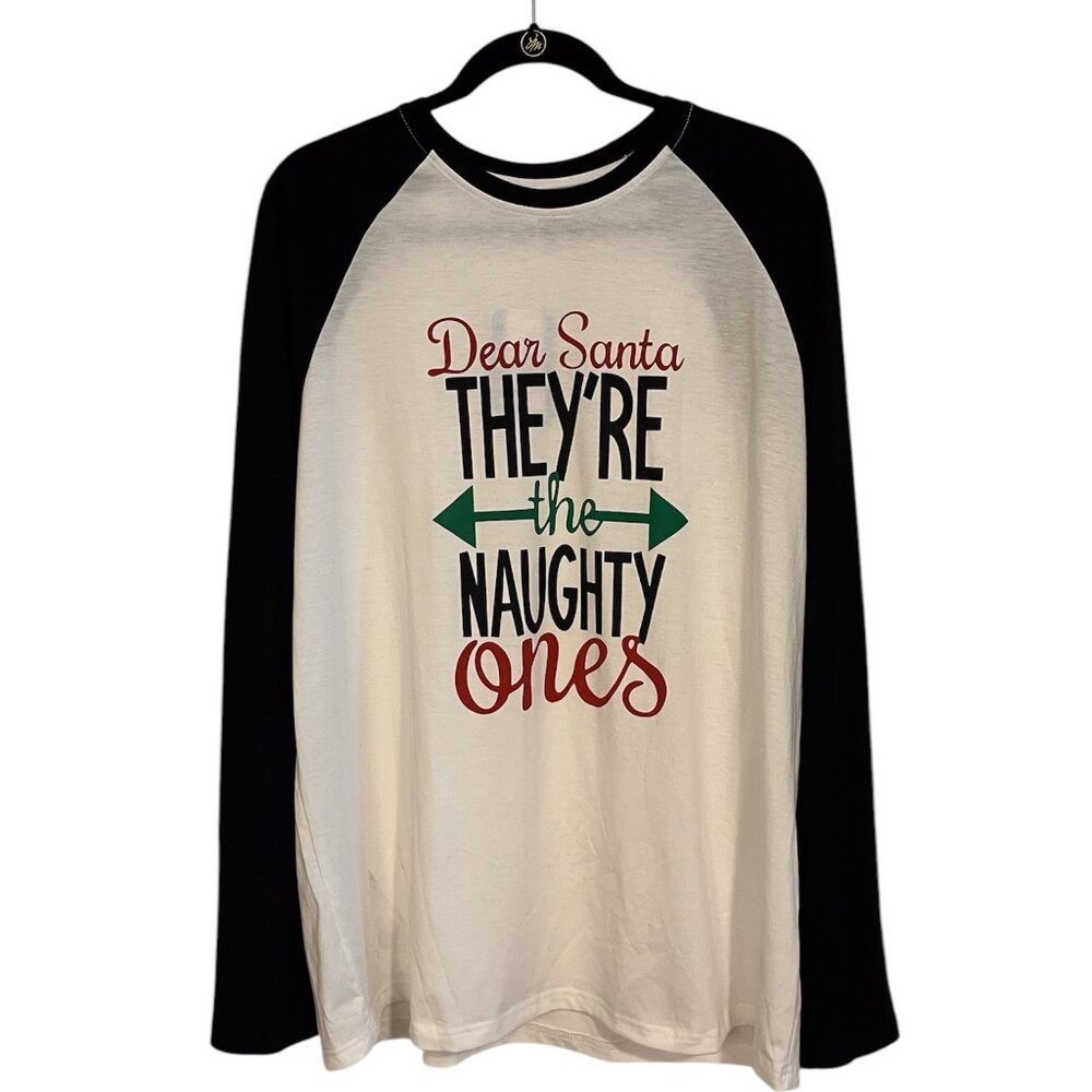 Christmas Dear Santa White Black Red Holiday Long Sleeve T-Shirt Mens:  2XL - Picture 2 of 7